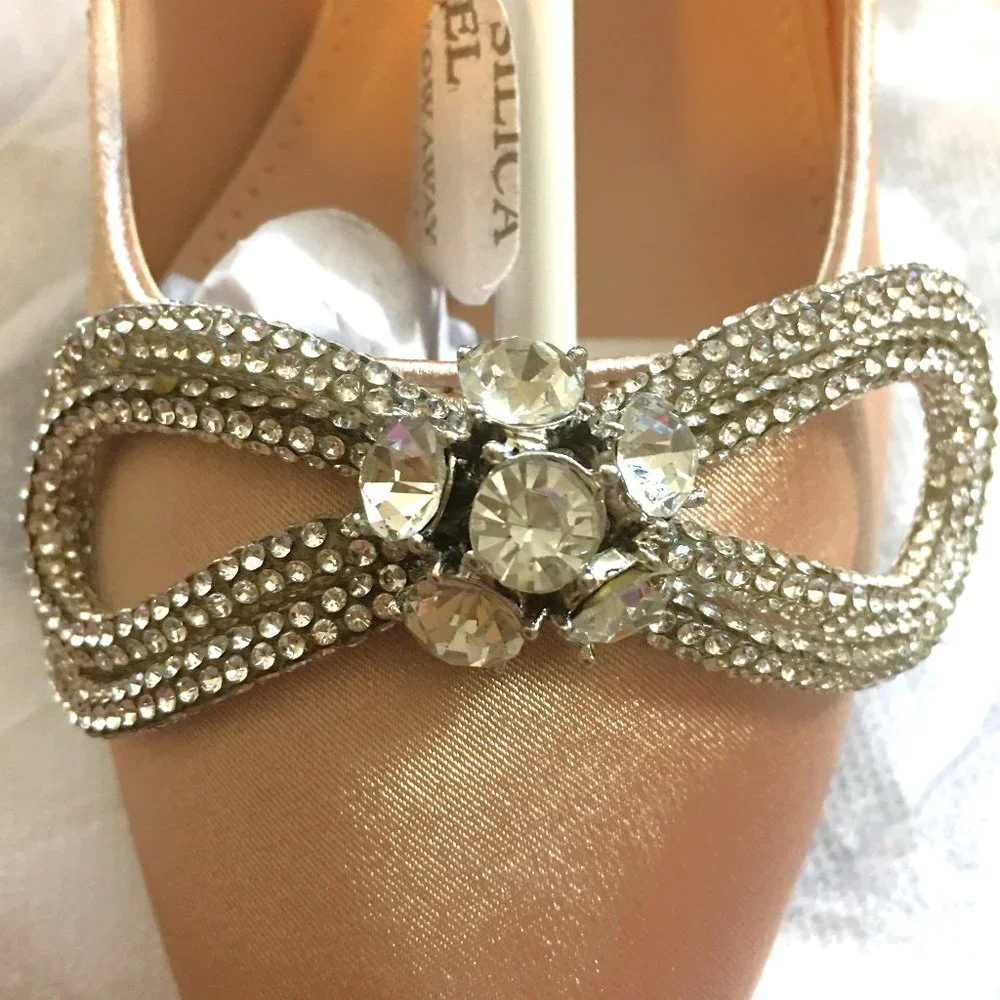COUTGO Rhinestone Bow Champagne Satin Dress Shoes  🥂 NEW IN BOX!  🥂  Size 7.5 - Picture 7 of 12